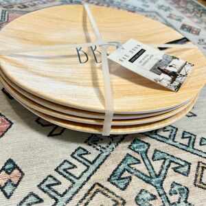 Rae Dunn Set of 4 Melamine Dinner Plate Large 11” Wood BBQ.
